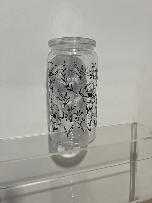 Black Flower Tumbler